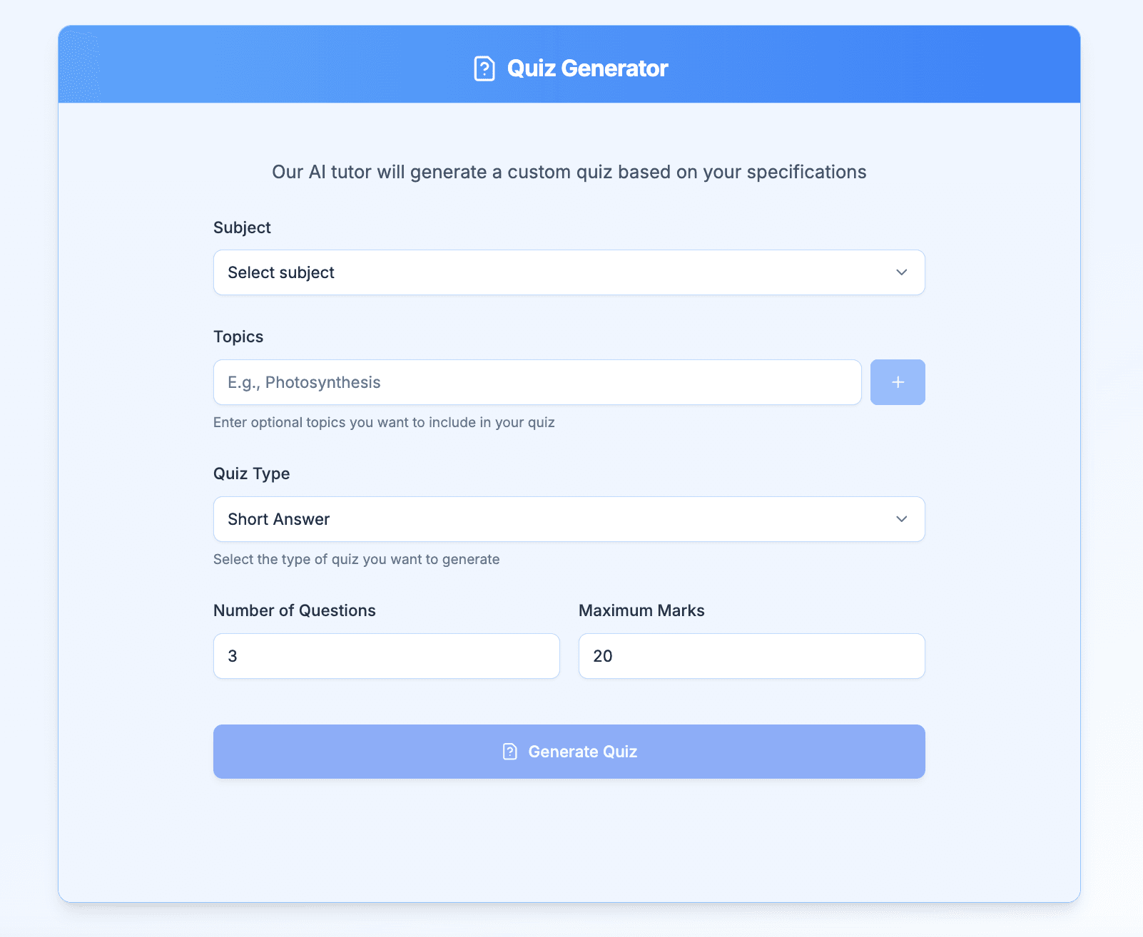 Quiz Generator Feature